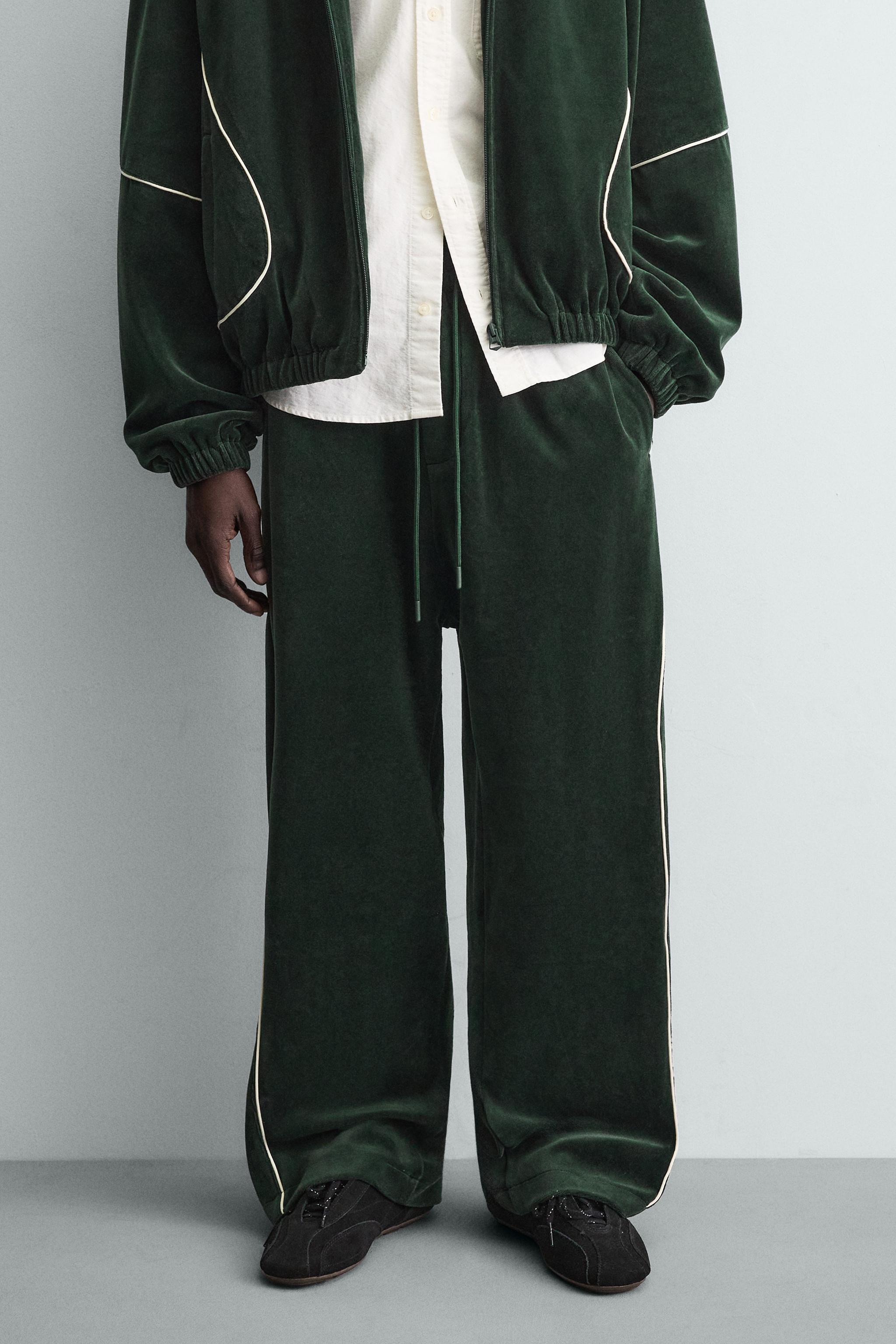 VELOUR PIPED PANTS